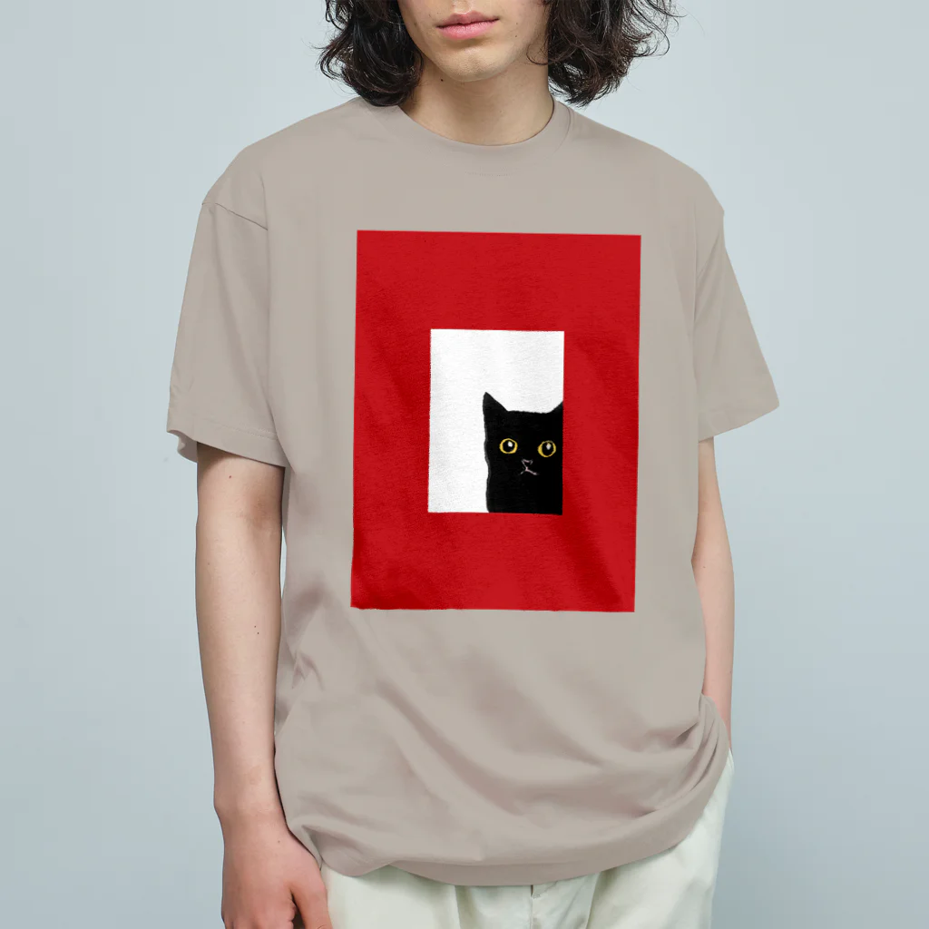 WAMI ARTの赤い窓と黒猫 オーガニックコットンTシャツ