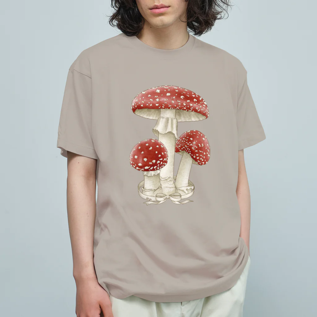 higu-koのベニテングタケ+リボン　キノコ Organic Cotton T-Shirt