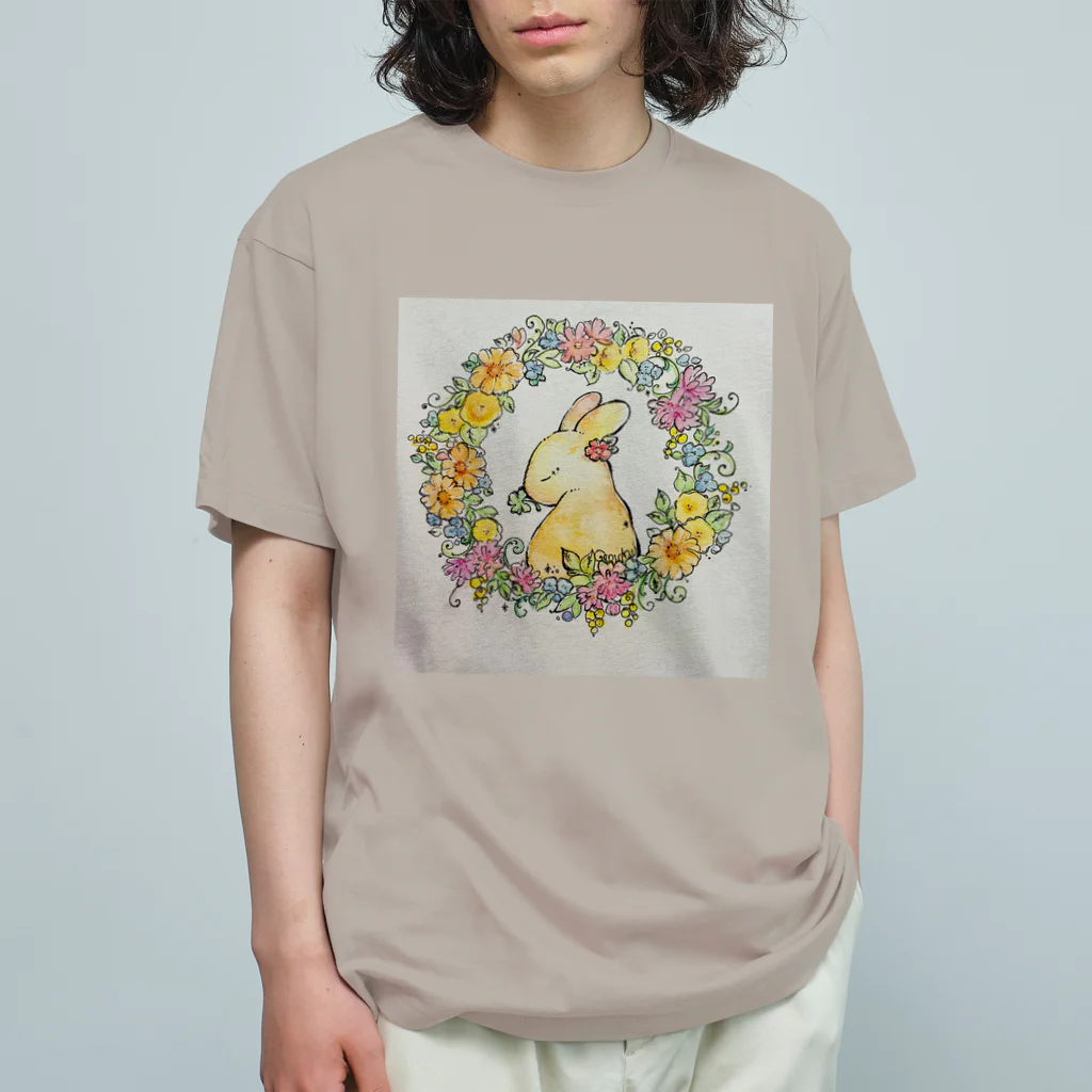 ミドニィー店のお花畑のうさぎさん オーガニックコットンTシャツ