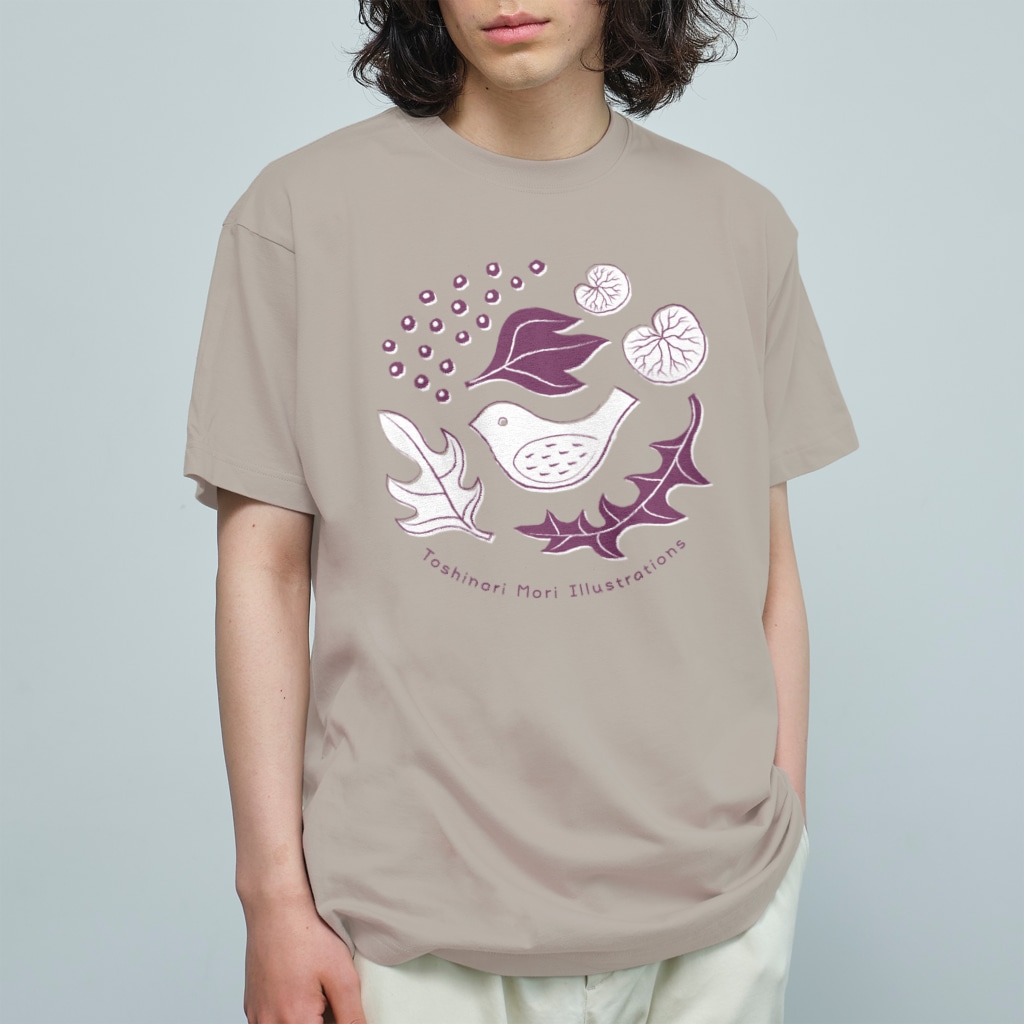 TOSHINORI-MORIの鳥と野ぶどう（ムラサキ） Organic Cotton T-Shirt