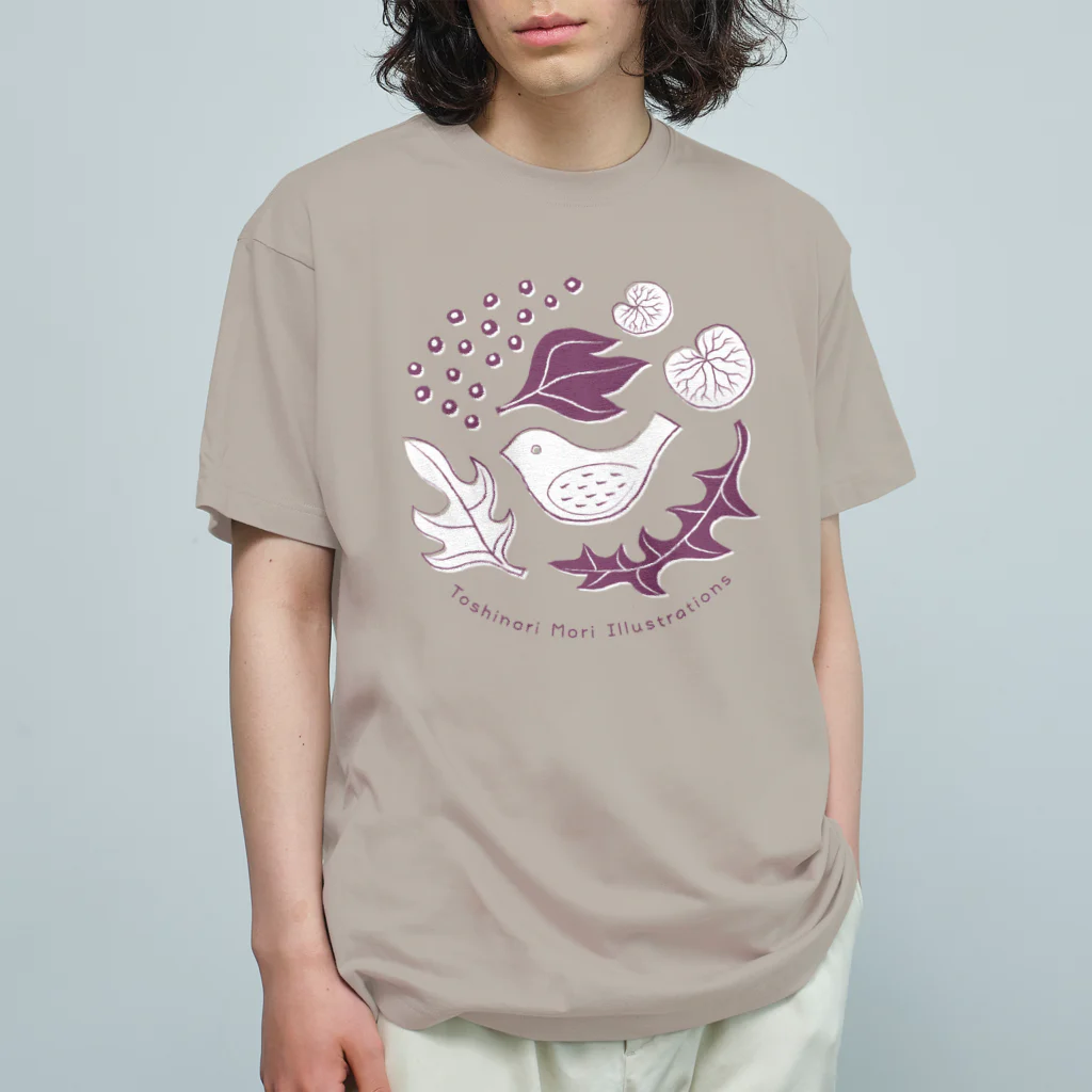 TOSHINORI-MORIの鳥と野ぶどう（ムラサキ） Organic Cotton T-Shirt