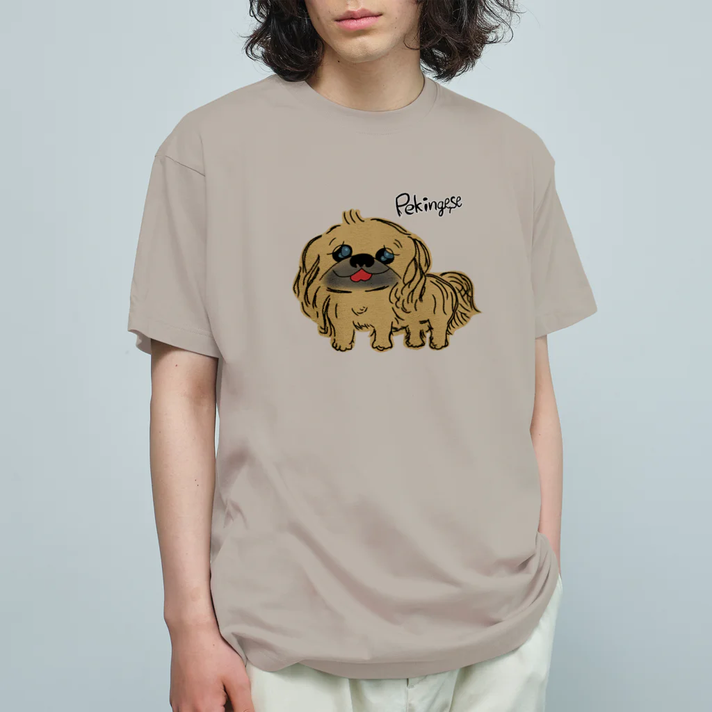 CHOSANAの笑うペキニーズ(茶) オーガニックコットンTシャツ