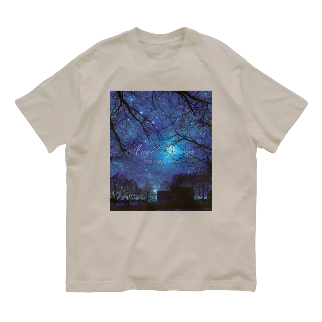 ゆにねこ惑星のପ天使の夏休みଓ夜空旅行(枠なし) オーガニックコットンTシャツ