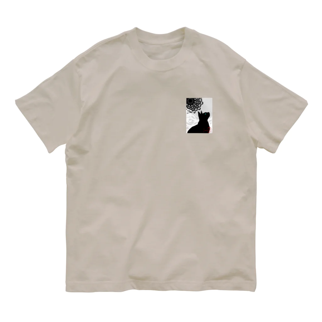 紅空月(kouzuki)designの黒猫_gray オーガニックコットンTシャツ