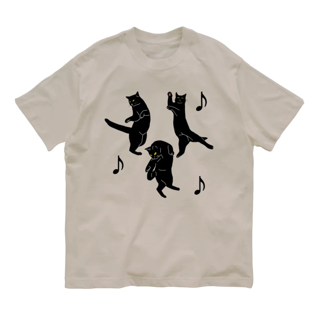 小鳥と映画館の踊るネコ オーガニックコットンTシャツ