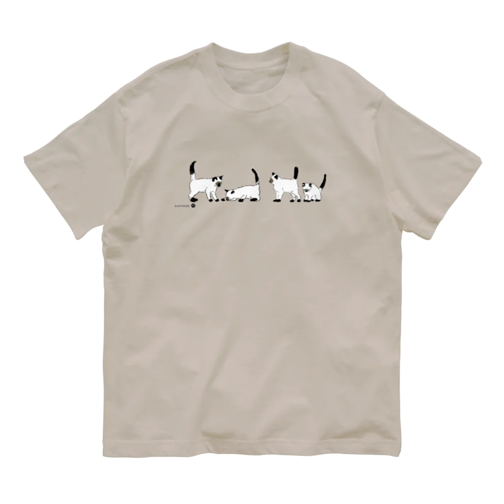 小鳥と映画館のシャム猫 白い毛バージョン オーガニックコットンTシャツ