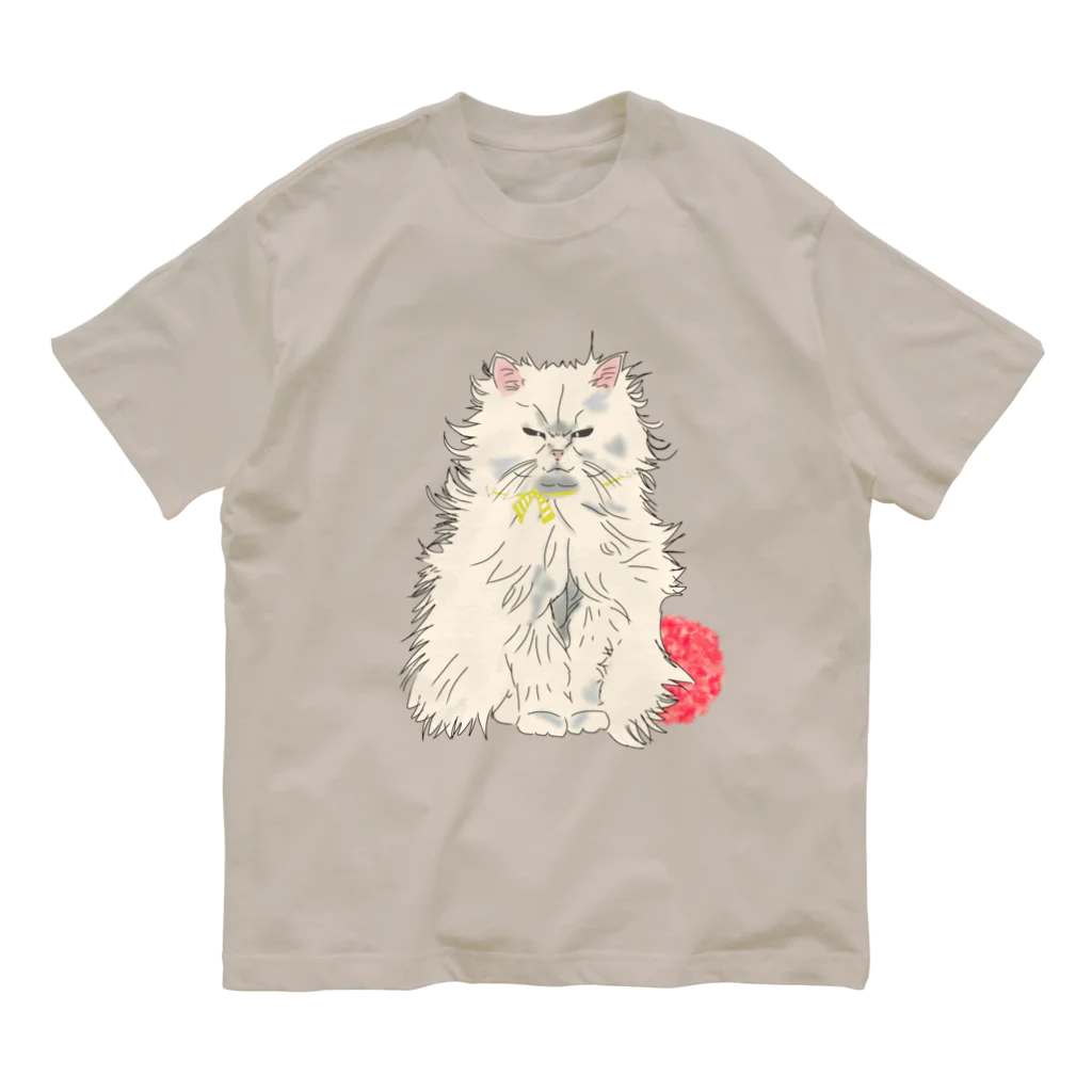 小鳥と映画館の怒り顔の白猫 Organic Cotton T-Shirt