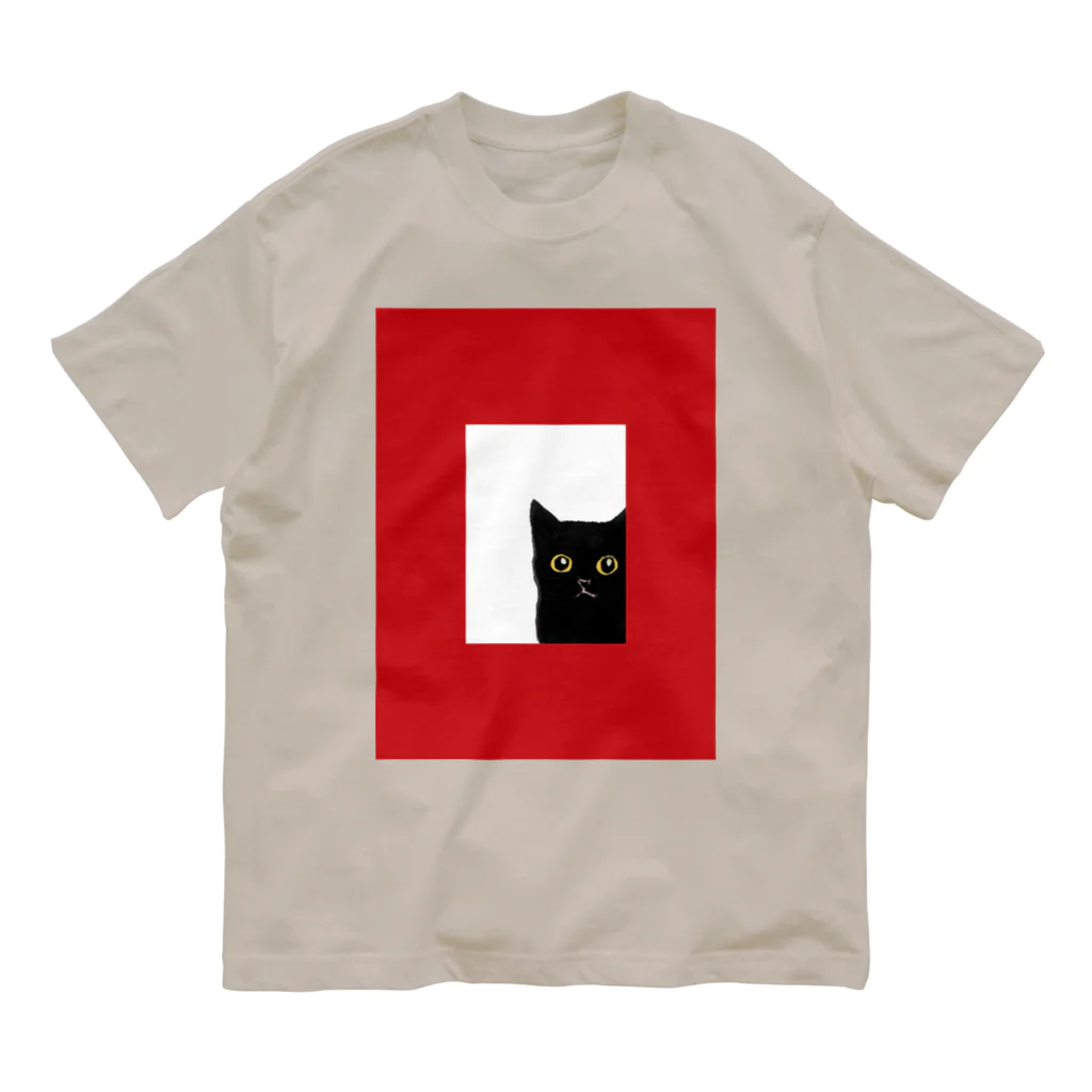 WAMI ARTの赤い窓と黒猫 オーガニックコットンTシャツ