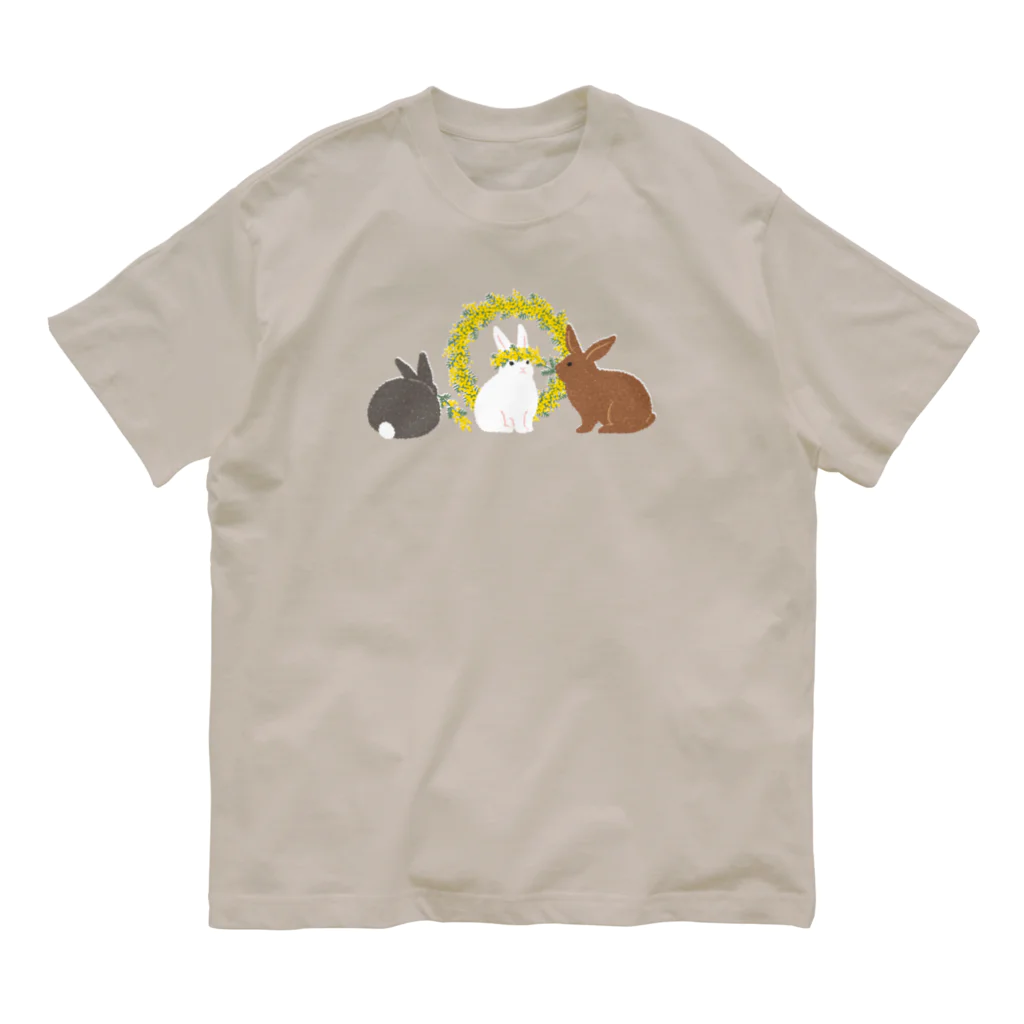 123izmのウサギとミモザ Organic Cotton T-Shirt