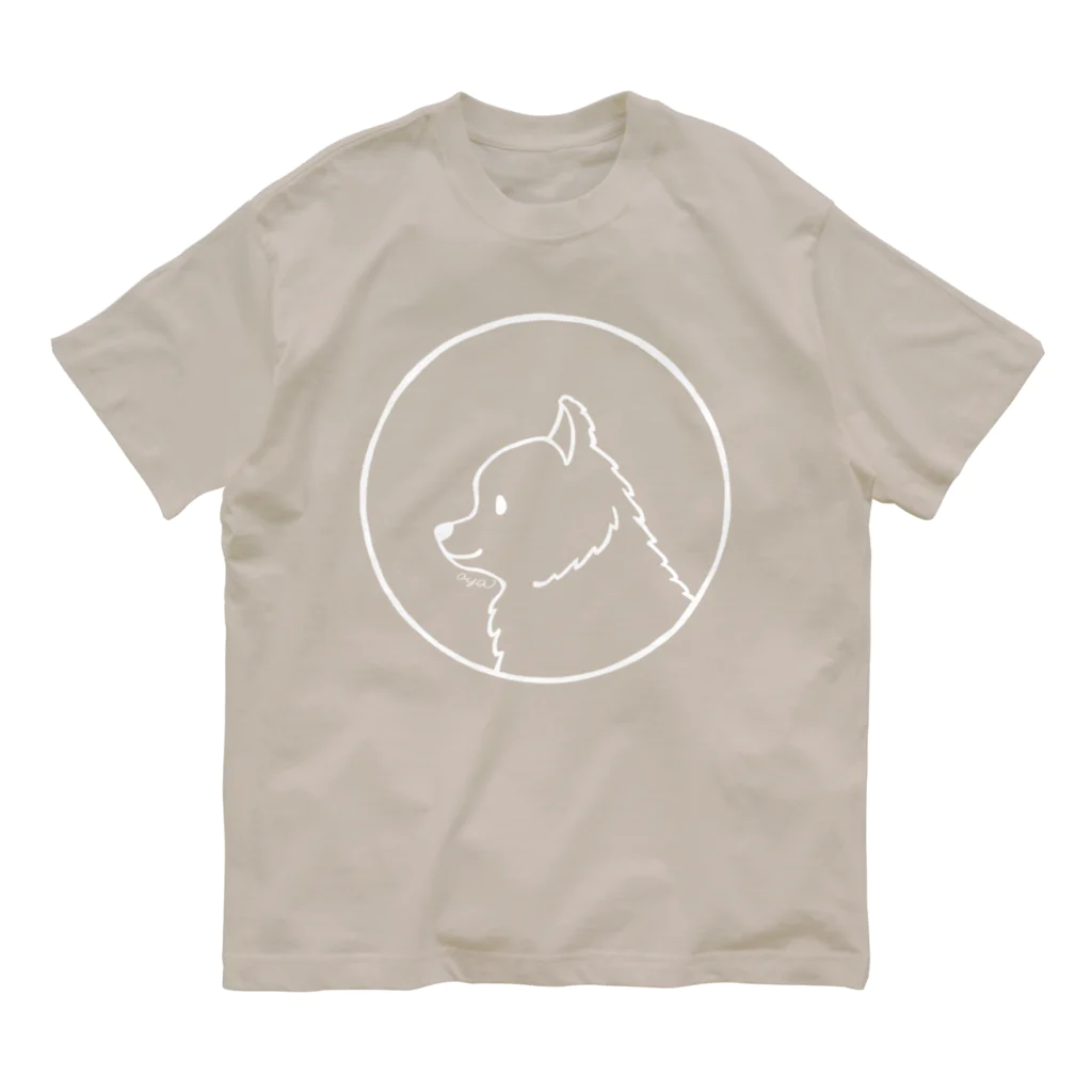 aya1のポメラニアンにこ〈白線･円〉 オーガニックコットンTシャツ