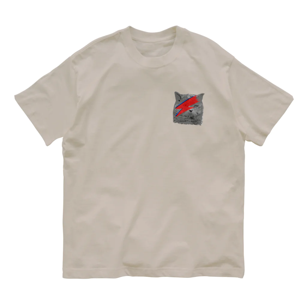 小鳥と映画館のDボウイのメイクをしたネコ Organic Cotton T-Shirt