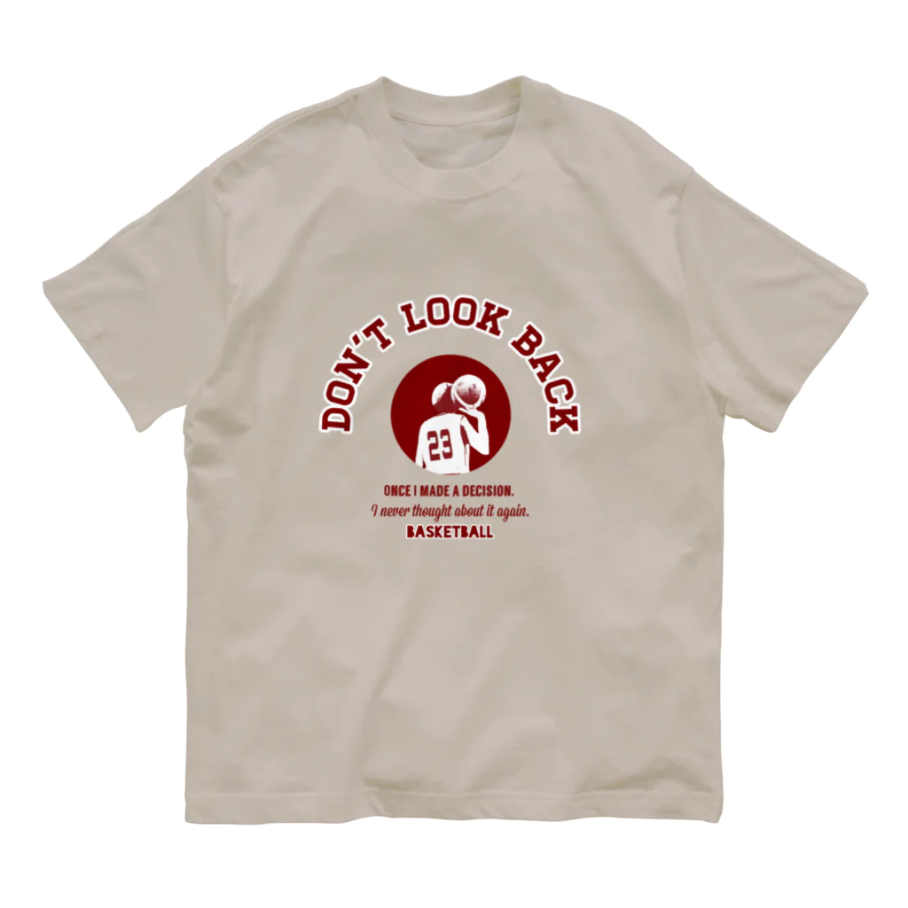 Basketball-boosterの「DON'T LOOK BACK」カレッジロゴ赤系 Organic Cotton T-Shirt