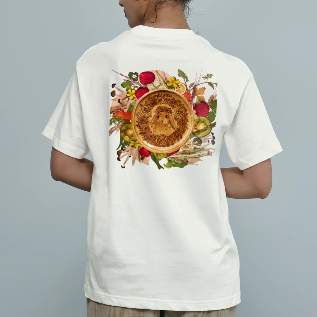 YURITAROORIGINLの野菜の押し花と焼き絵のうさぎ オーガニックコットンTシャツ