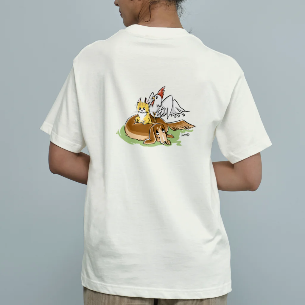 JUNICO JOURNALのイヌちゃんネコくんニワトリくん Organic Cotton T-Shirt