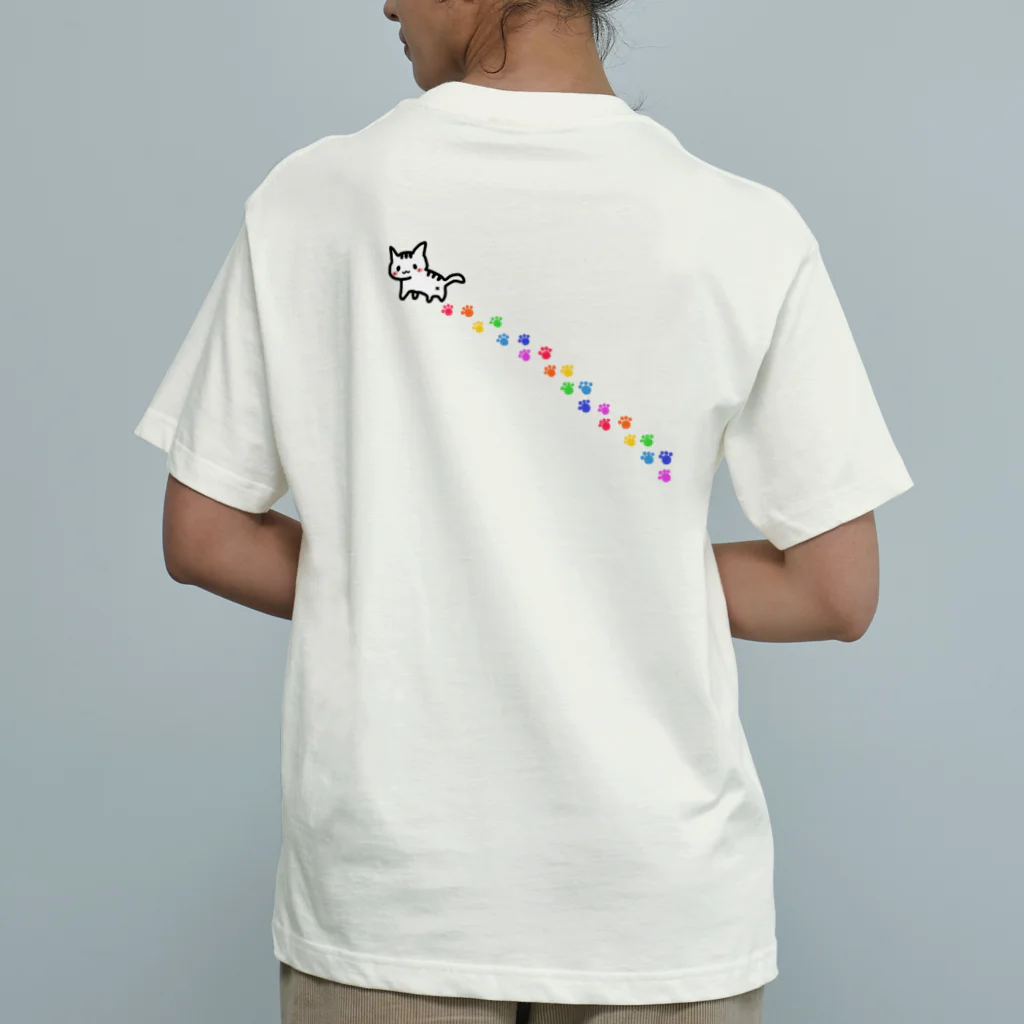 ピンキーハウスの虹色の花と猫（フチなし） Organic Cotton T-Shirt
