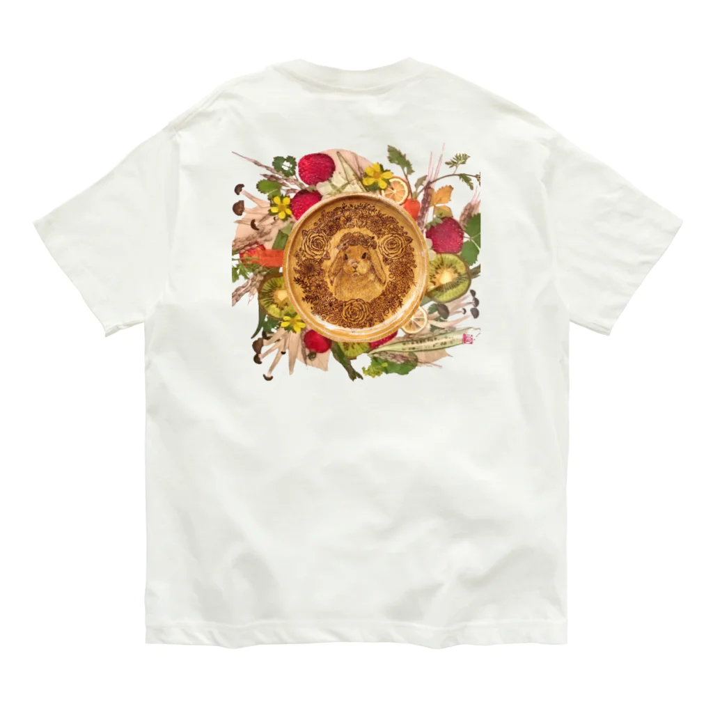 YURITAROORIGINLの野菜の押し花と焼き絵のうさぎ オーガニックコットンTシャツ