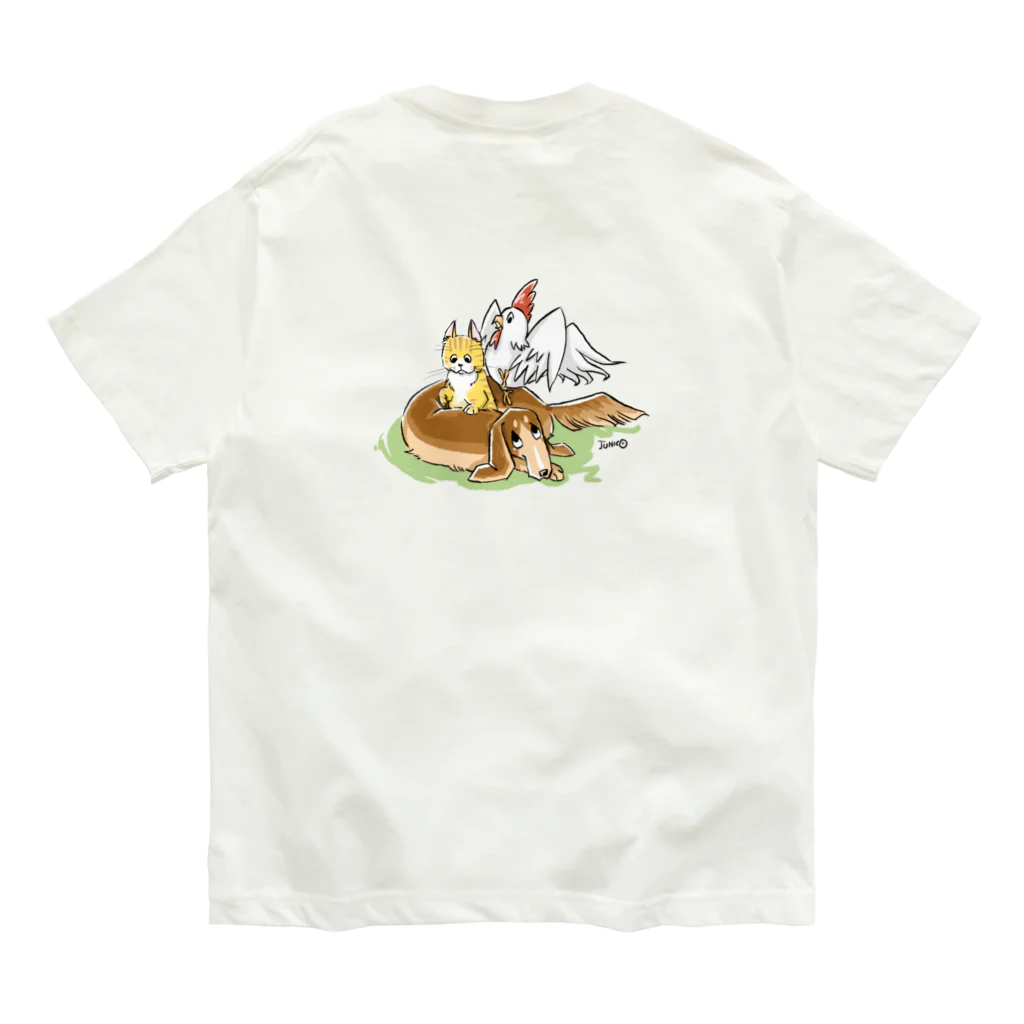 JUNICO JOURNALのイヌちゃんネコくんニワトリくん Organic Cotton T-Shirt