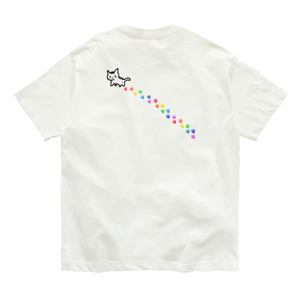 ピンキーハウスの虹色の花と猫（フチなし） Organic Cotton T-Shirt