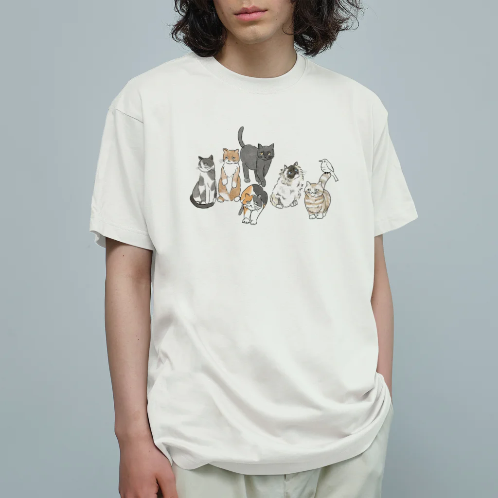 mayuge22のcats +bird オーガニックコットンTシャツ