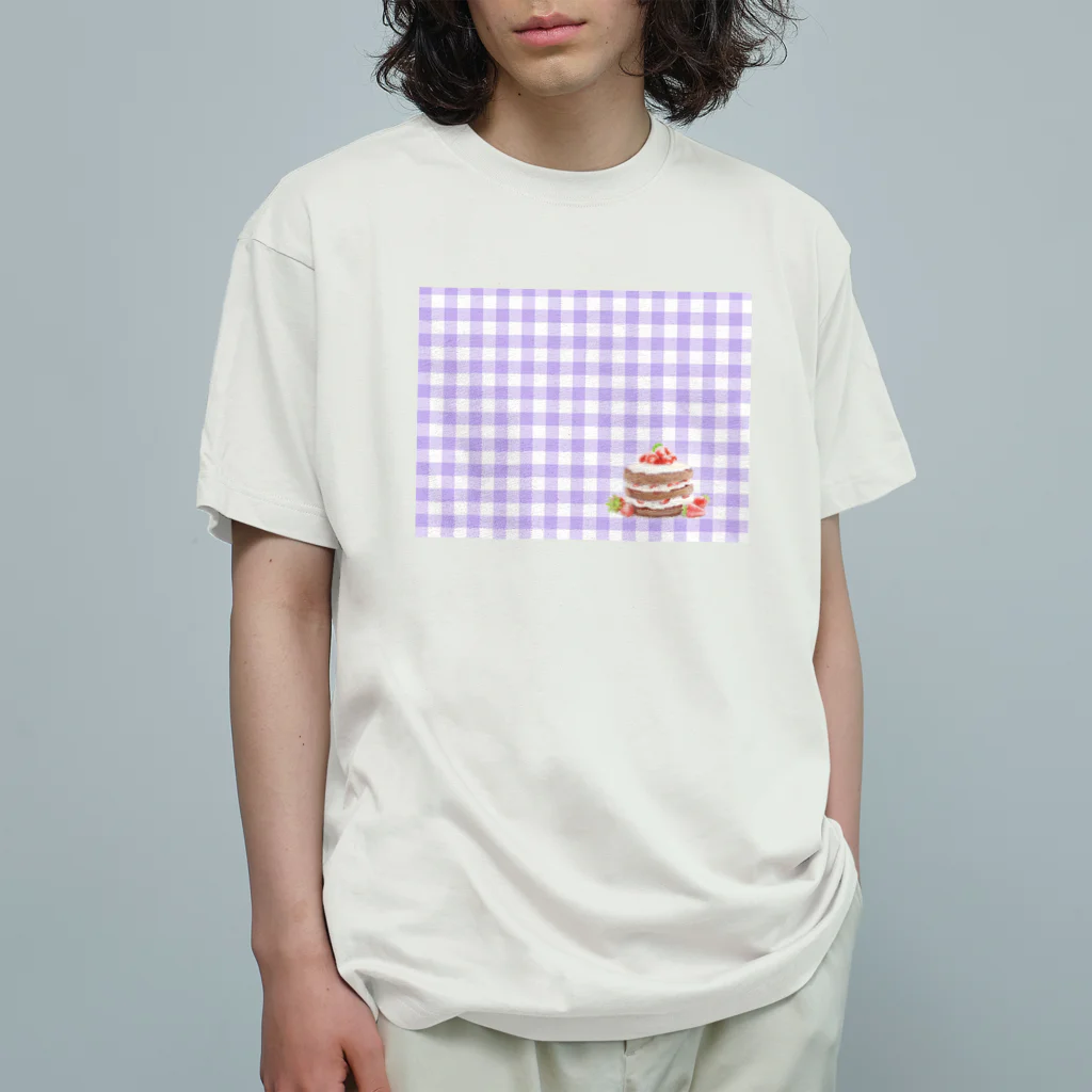 utouch_のいちごケーキ〈チェック〉 オーガニックコットンTシャツ