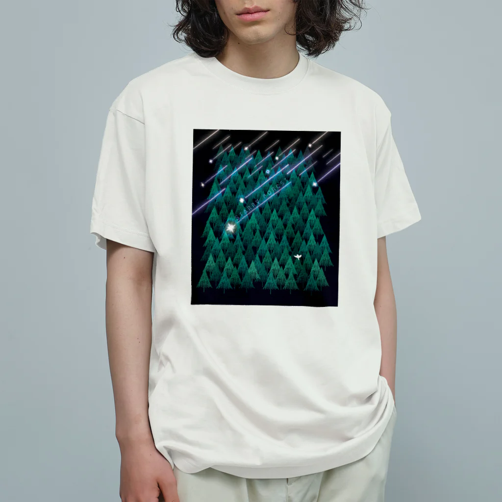 Drecome_Designの星降る森(緑) オーガニックコットンTシャツ