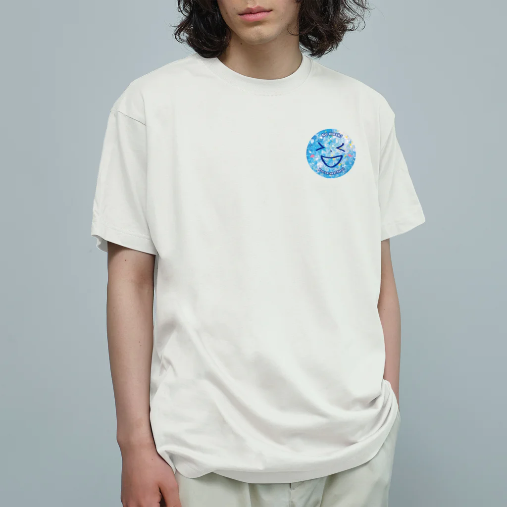 Nattsu.のアートショップの爽やかスマイル ワンポイント 半紙コラージュ ノーマスク オーガニックコットンTシャツ