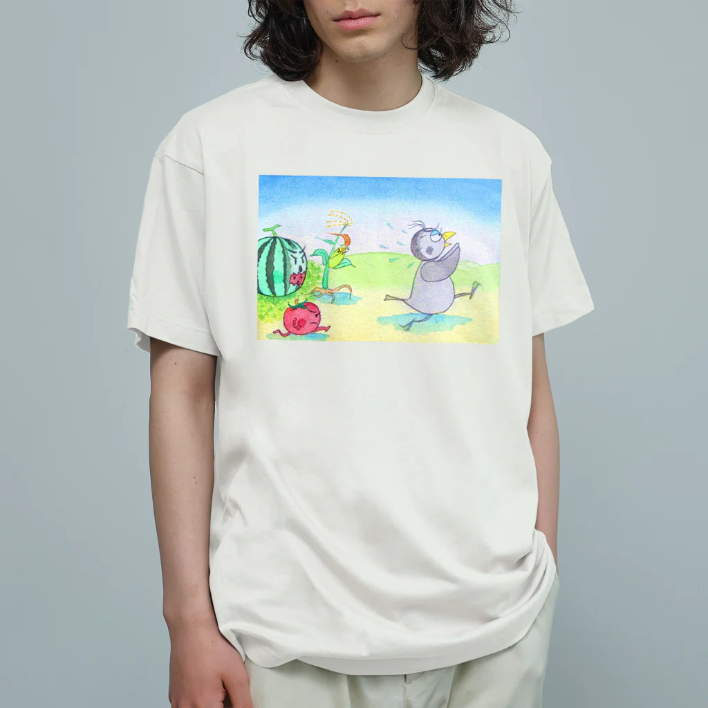 「アートとメルヘンと創作の森デザイングッズ」のファンタジー物語ピピのつばさ　(いたずらカラスのリルレ) オーガニックコットンTシャツ