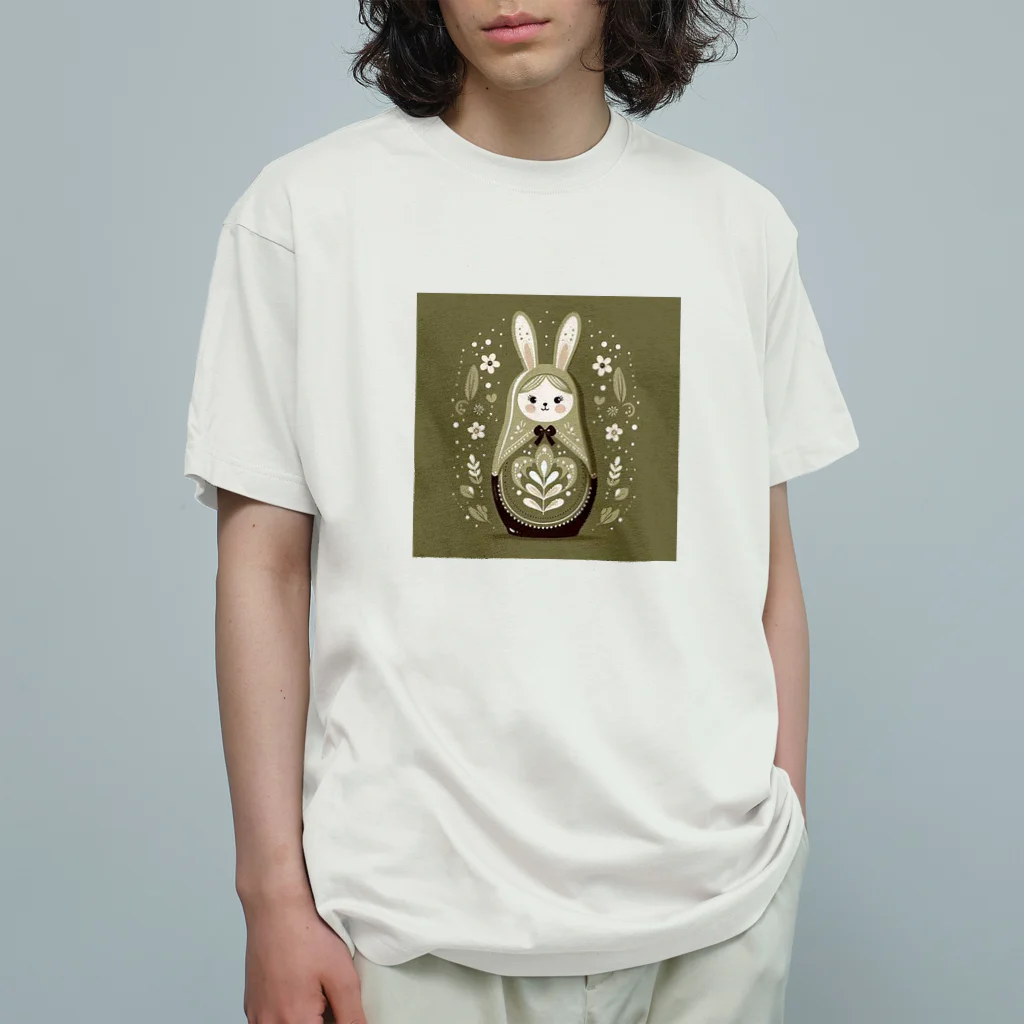 可愛い動物マトリョーシカのうさぎのマトリョーシカ（カーキ） Organic Cotton T-Shirt