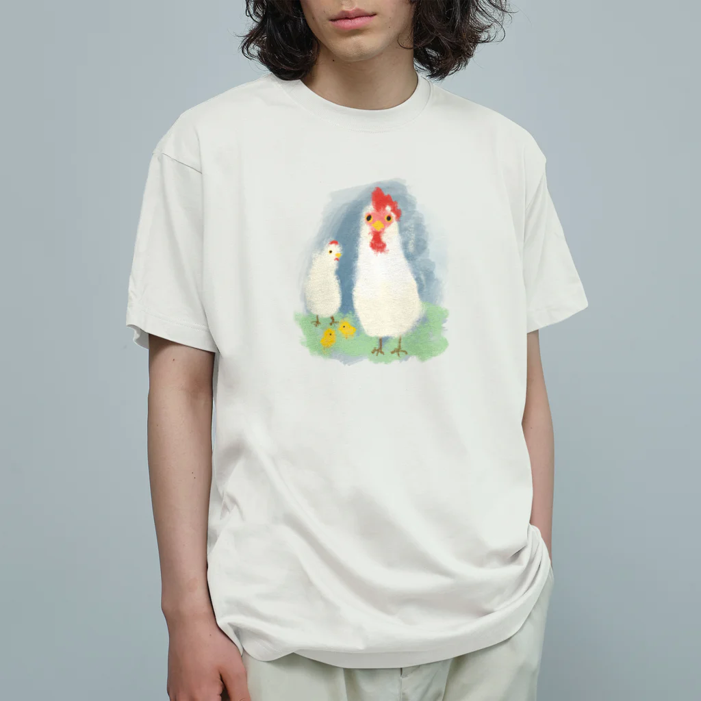 akane_art（茜音工房）のいきものイラスト（ニワトリの親子） オーガニックコットンTシャツ