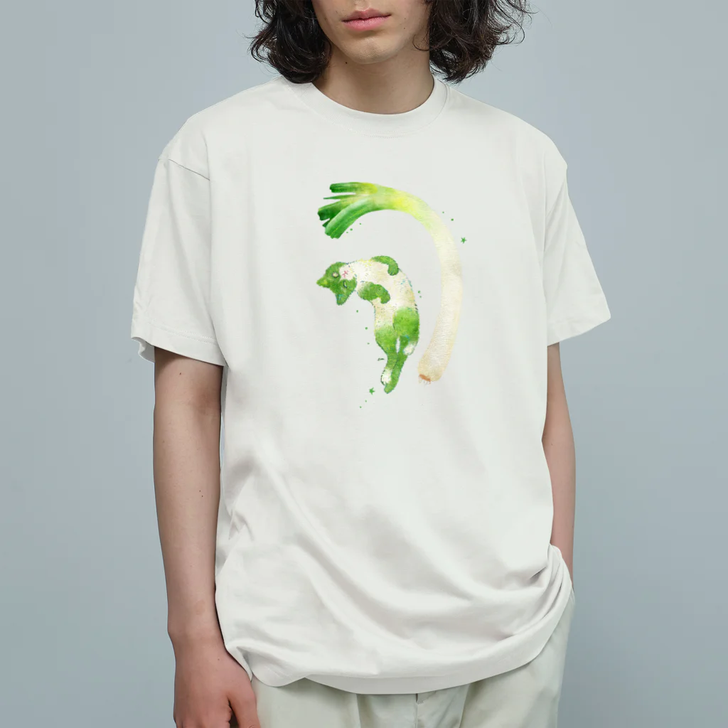 ミウラエツコの曲がりネギとくねり猫 Organic Cotton T-Shirt