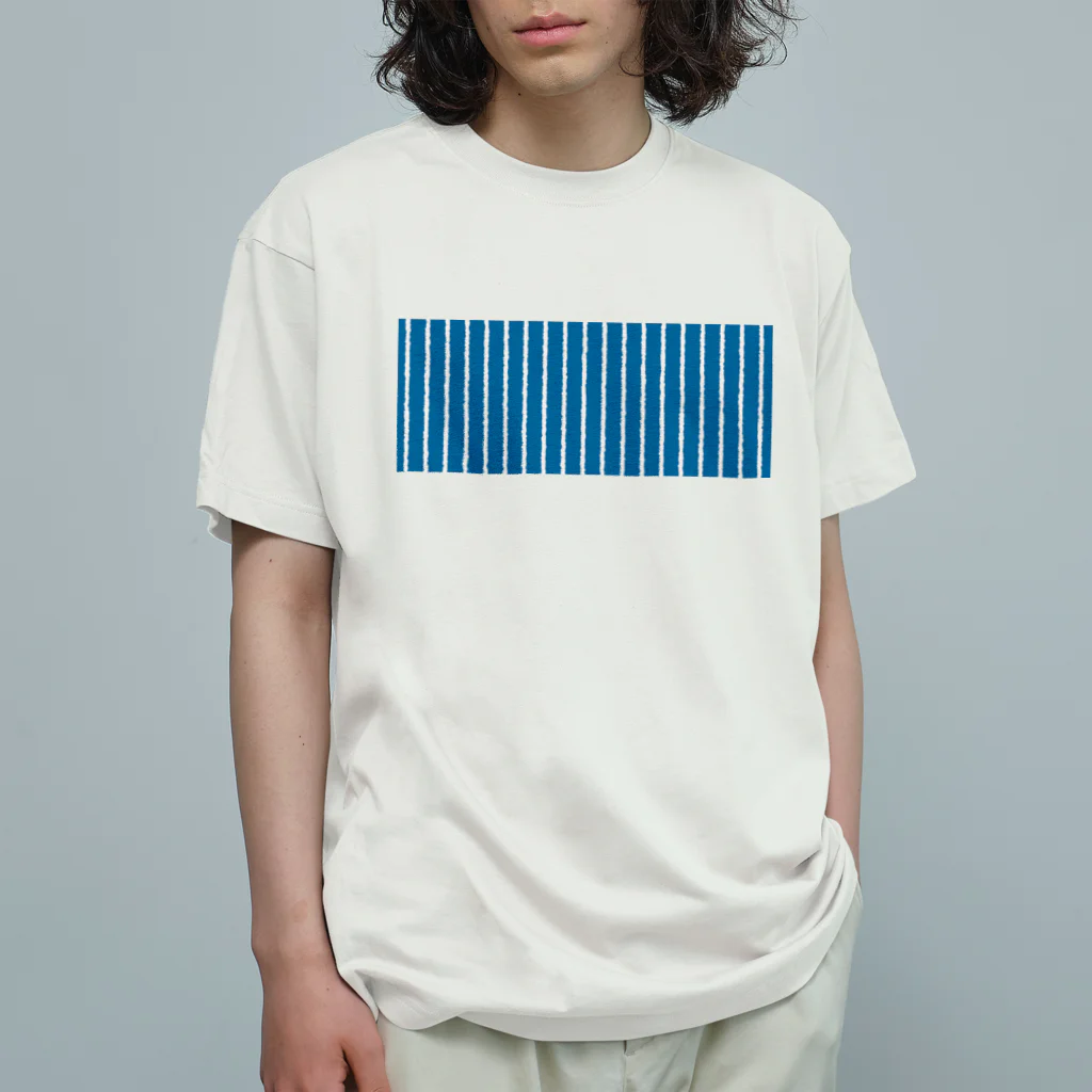 Planet Evansの青と白の縦縞 オーガニックコットンTシャツ