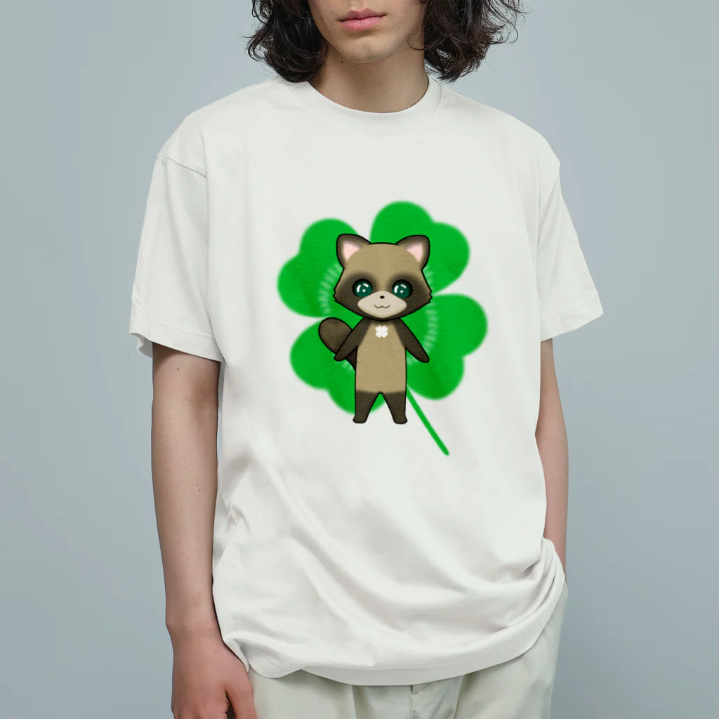 猫の隠れ家の四つ葉印の化け狸ちゃん オーガニックコットンTシャツ