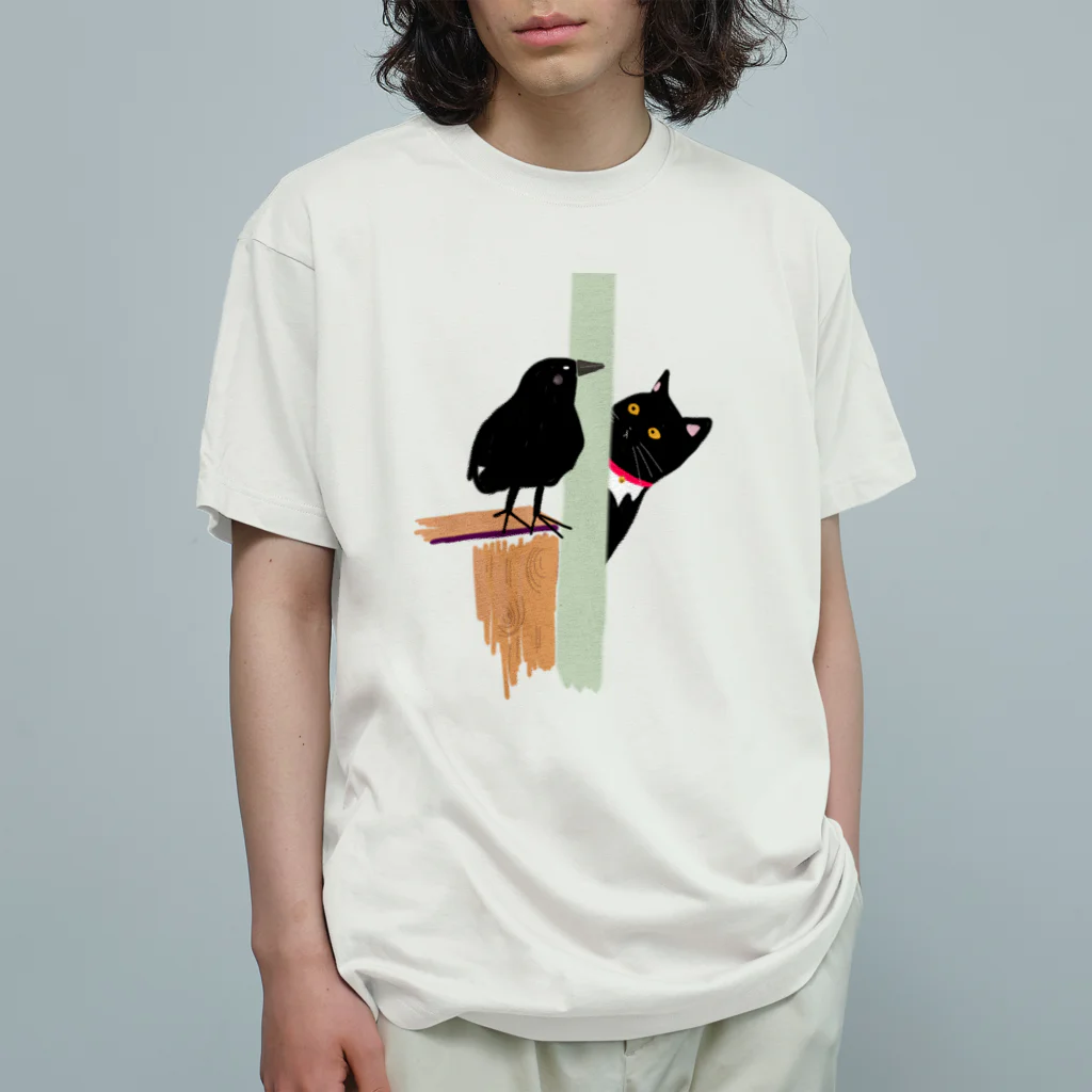 小鳥と映画館のカラスと猫 オーガニックコットンTシャツ