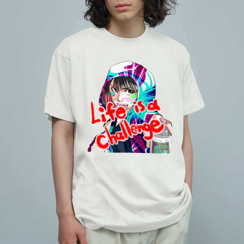 どでんちゃんのデザインショップ👩‍🎨のLife is a challenge オーガニックコットンTシャツ