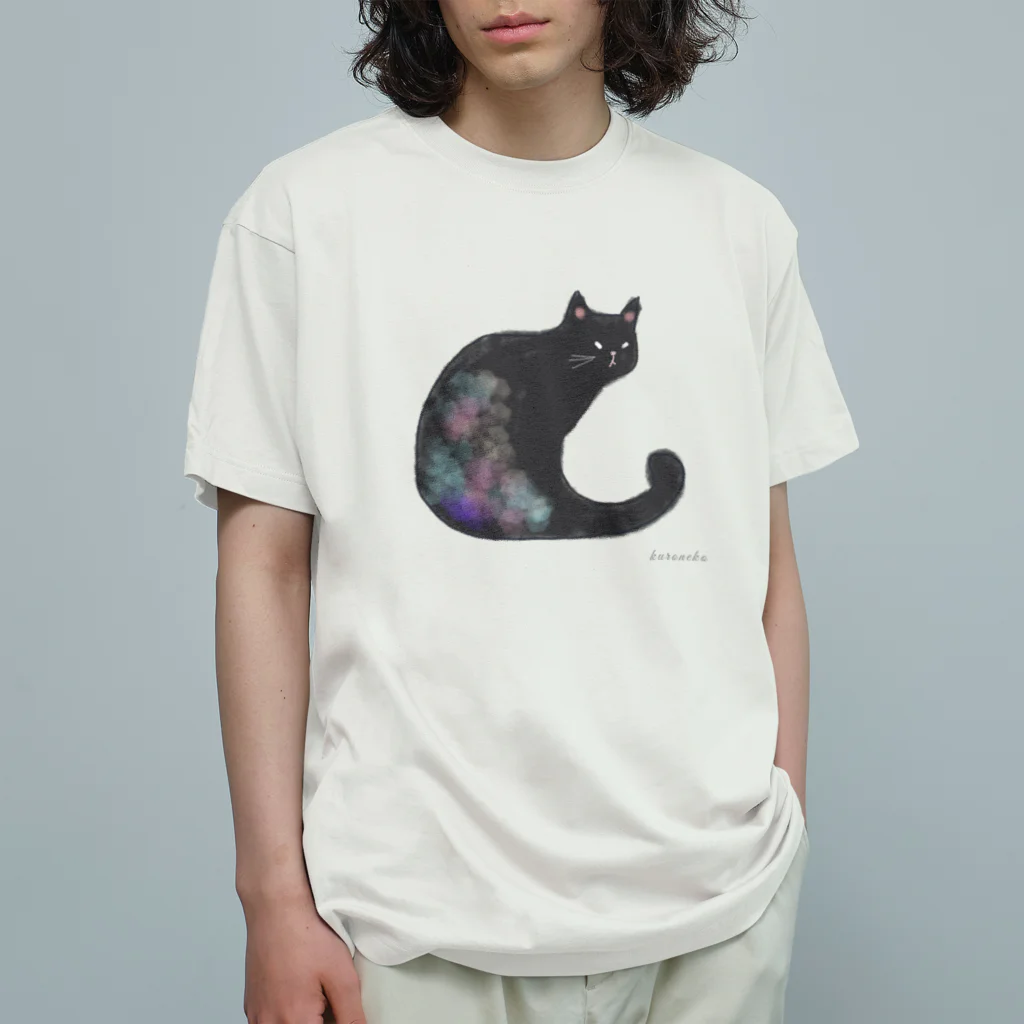 小鳥と映画館のクロネコ 水彩 Organic Cotton T-Shirt