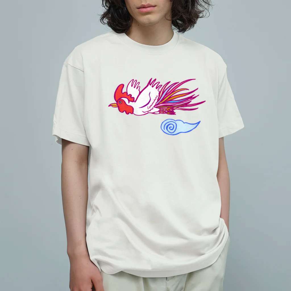 whiteuniva∞lemonchuraのflying niwatori オーガニックコットンTシャツ