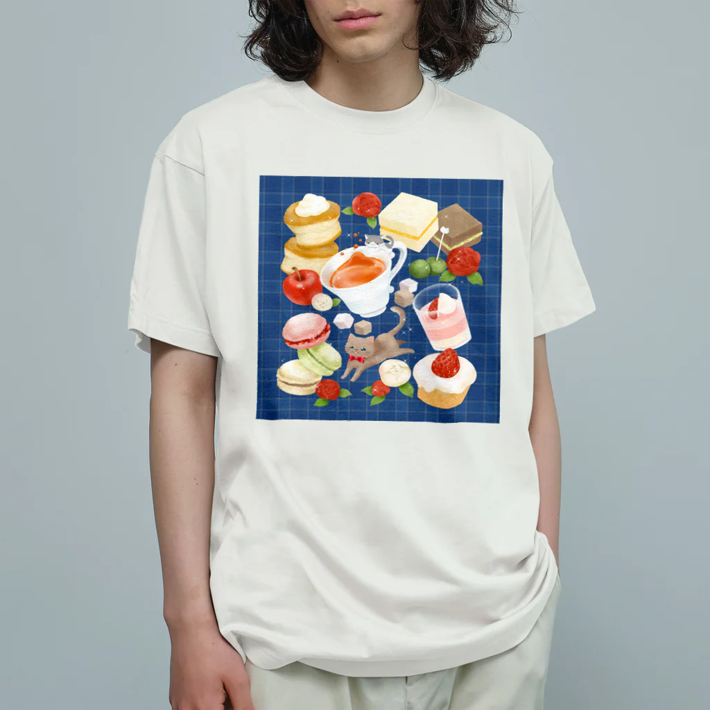 ネコのひたいのニャンコと美味しい時間シリーズ「アフタヌーンティー」 Organic Cotton T-Shirt