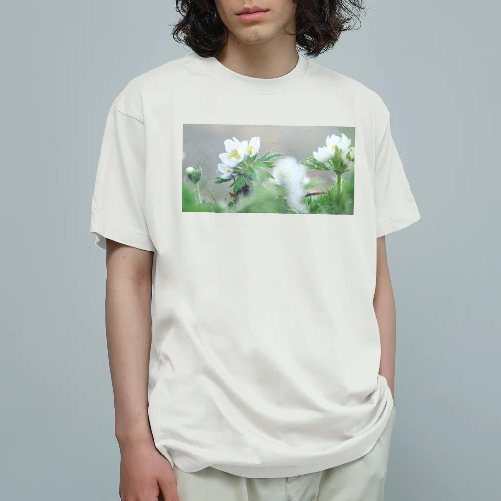 asako=niagaraの植物図鑑 ハクサンイチゲ② オーガニックコットンTシャツ