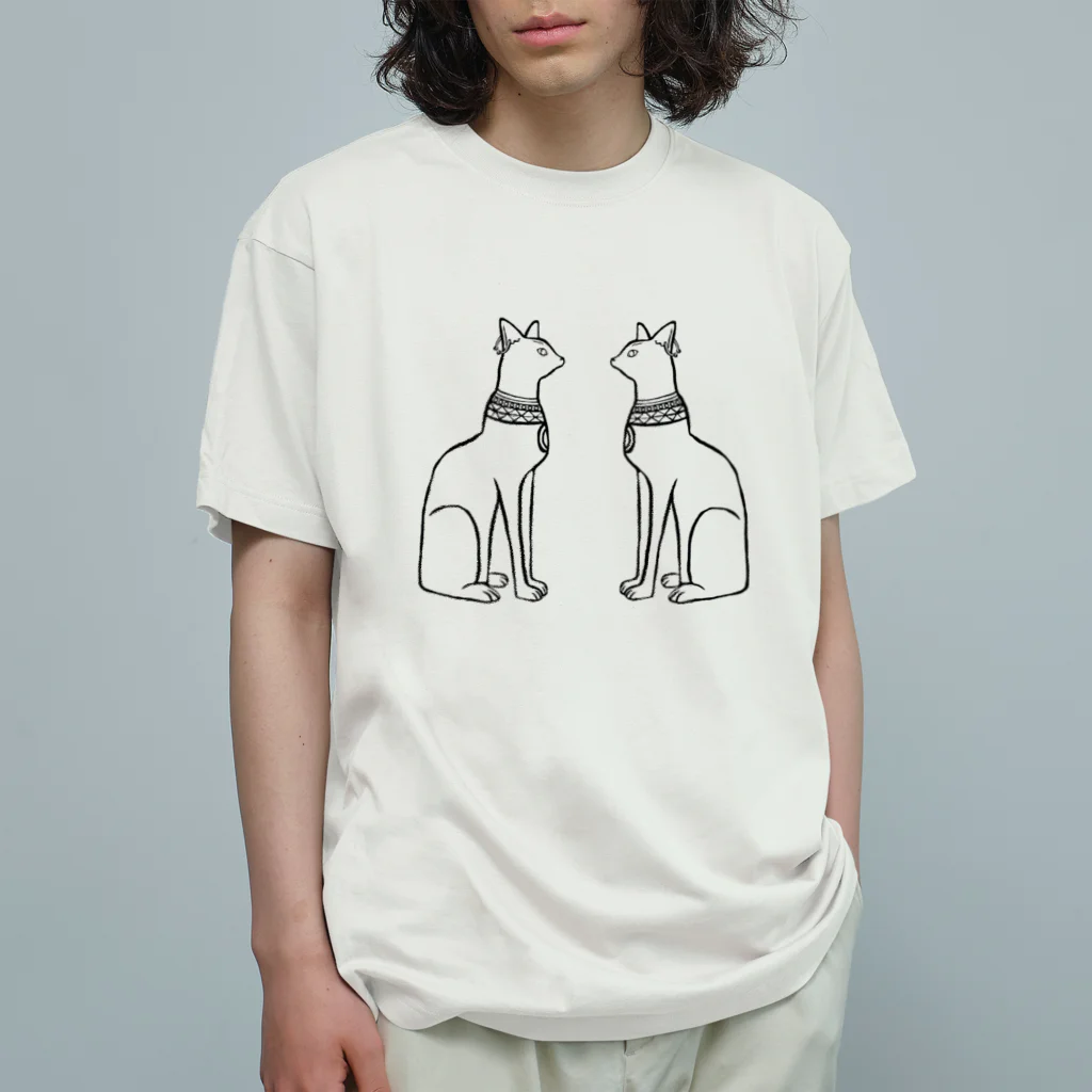 ネコやのバステト　黒線 オーガニックコットンTシャツ