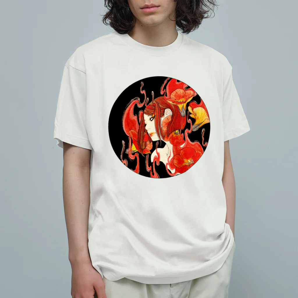 夜舟の凌霄花（ノウゼンカズラ） Organic Cotton T-Shirt