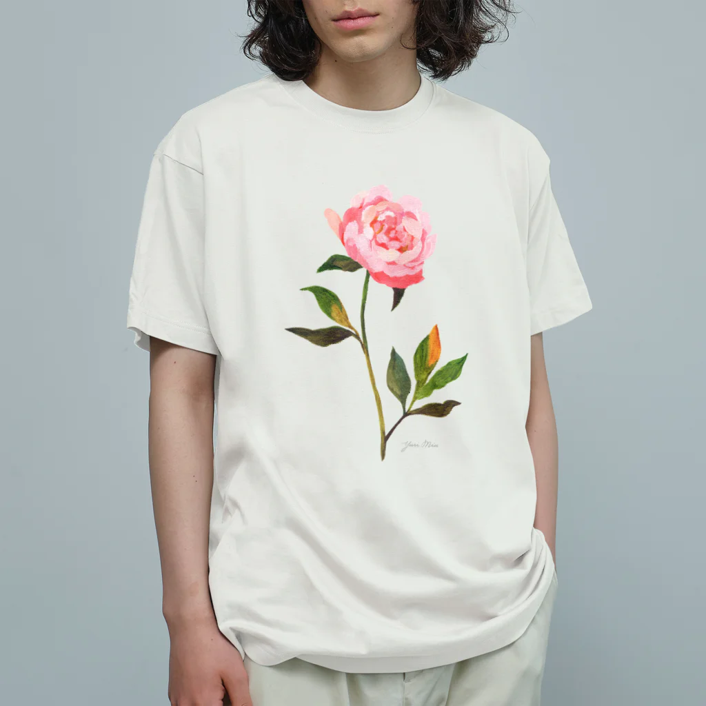 YURI MIUの芍薬 ＊ Pink Peony 02 オーガニックコットンTシャツ