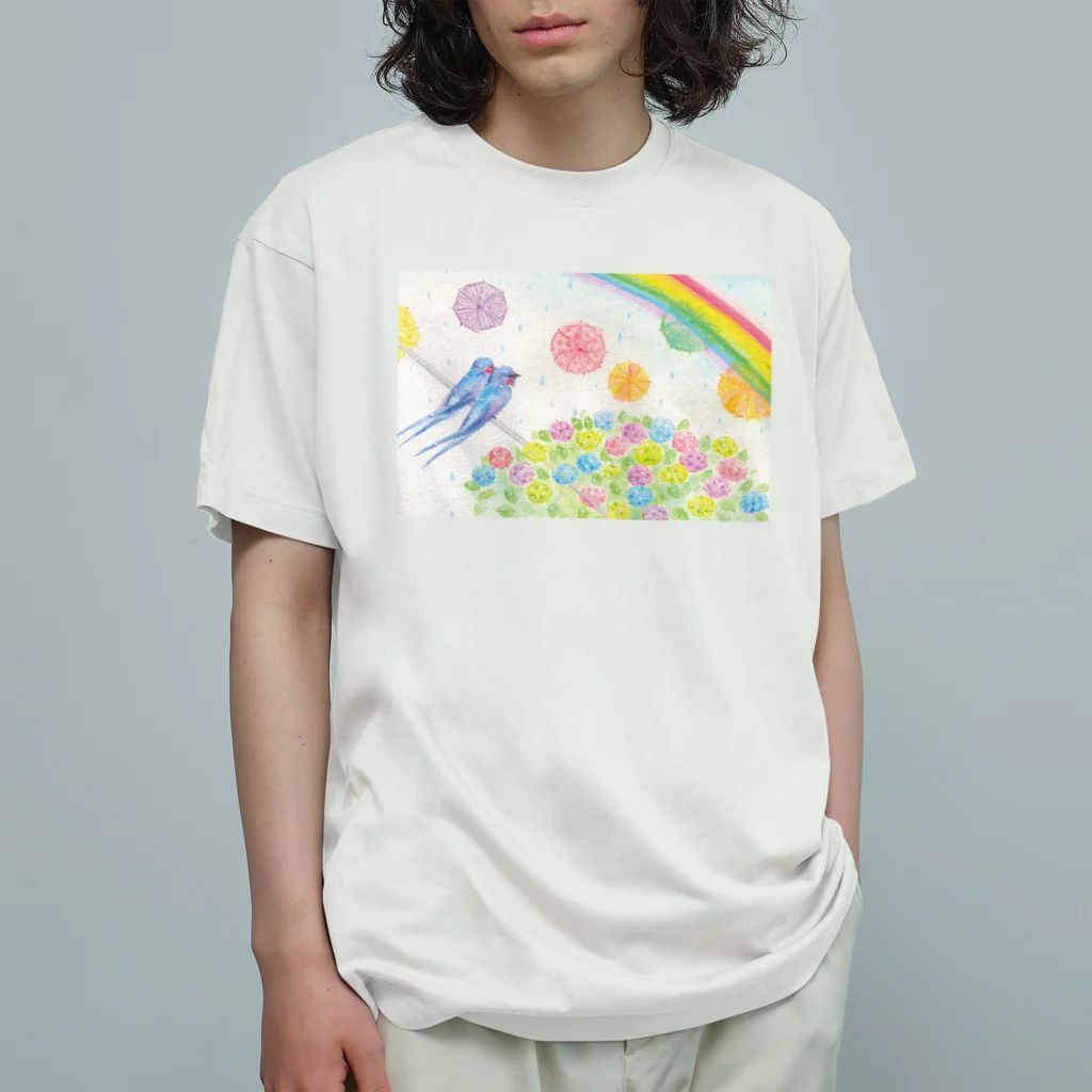 Antenna Mの虹空とツバメ オーガニックコットンTシャツ