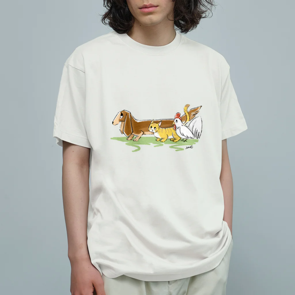 JUNICO JOURNALのイヌちゃんネコくんニワトリくん オーガニックコットンTシャツ