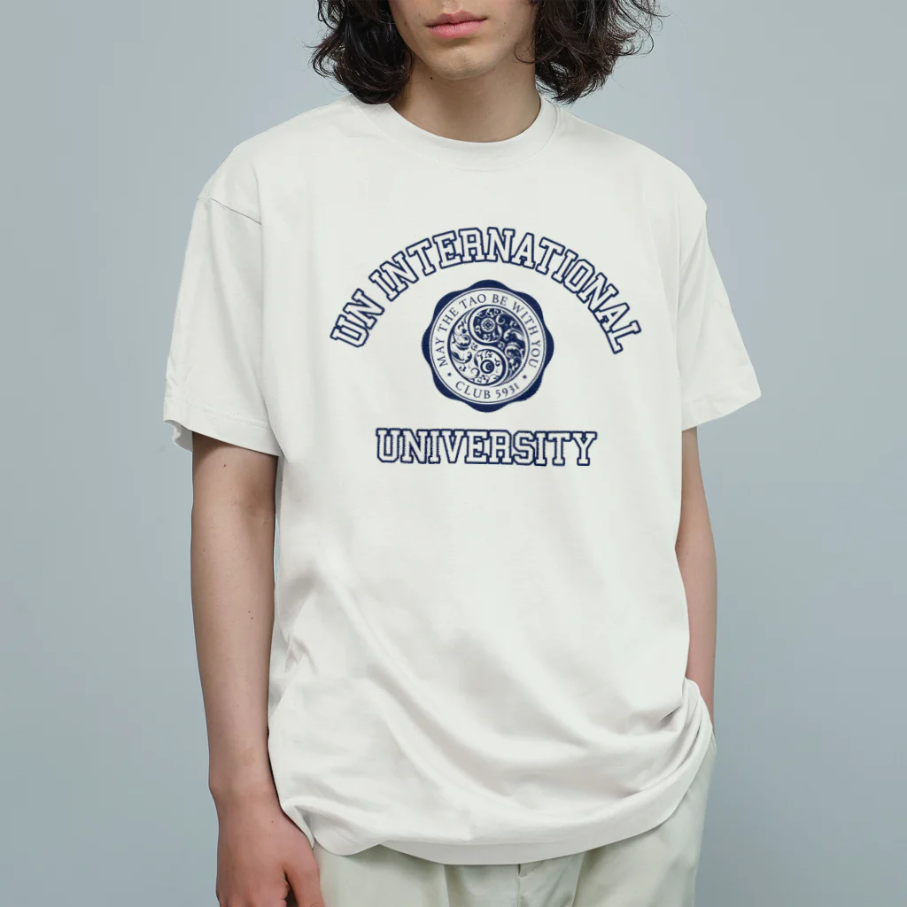 【SEVA】 （雲黒斎 公式ショップ ）のUN INTERNATIONAL UNIVERSITY （NAVY PRINT） オーガニックコットンTシャツ