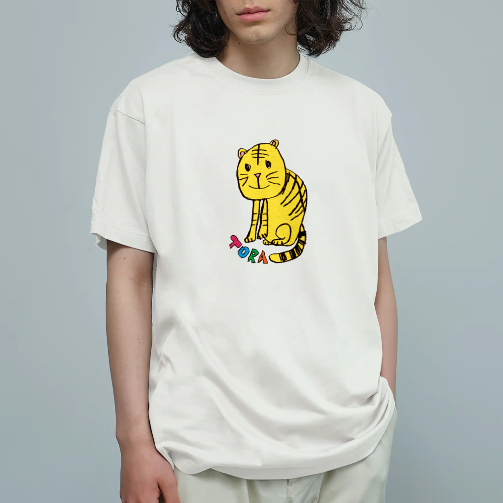 水色プリントのトラジロウ オーガニックコットンTシャツ