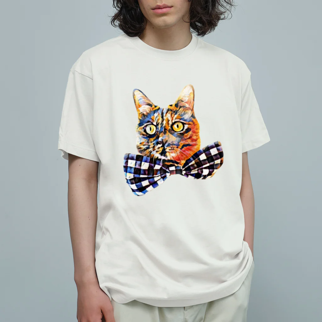 サビちゃんのビッグリボンサビ猫 オーガニックコットンTシャツ