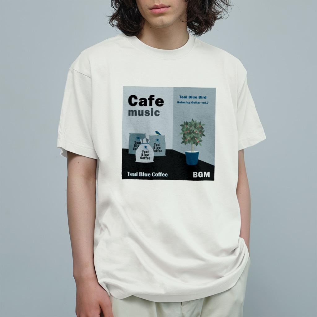 Teal Blue CoffeeのCafe music - Teal Blue Bird - Organic Cotton T-Shirt