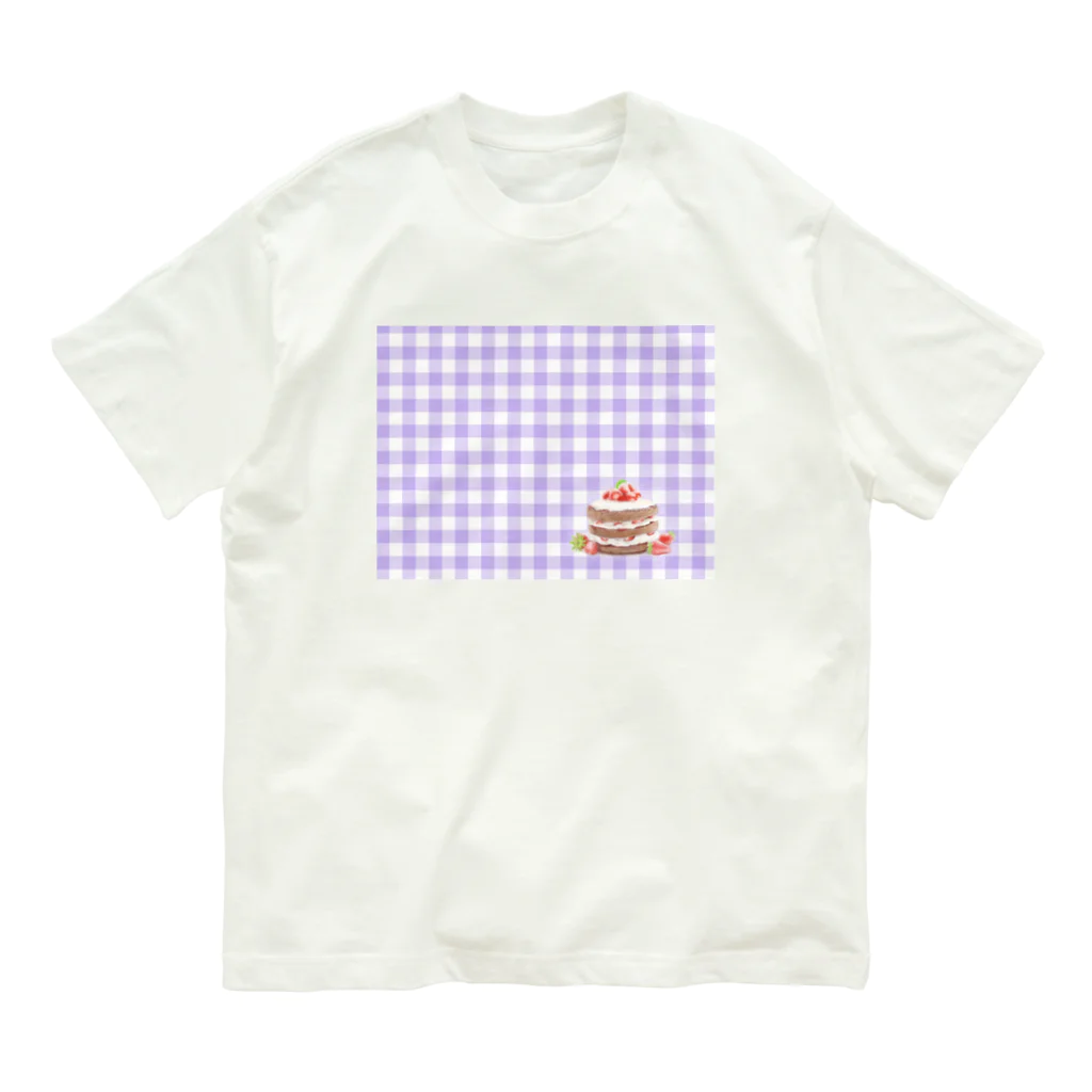 utouch_のいちごケーキ〈チェック〉 オーガニックコットンTシャツ