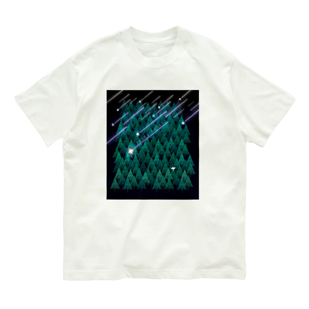 Drecome_Designの星降る森(緑) オーガニックコットンTシャツ