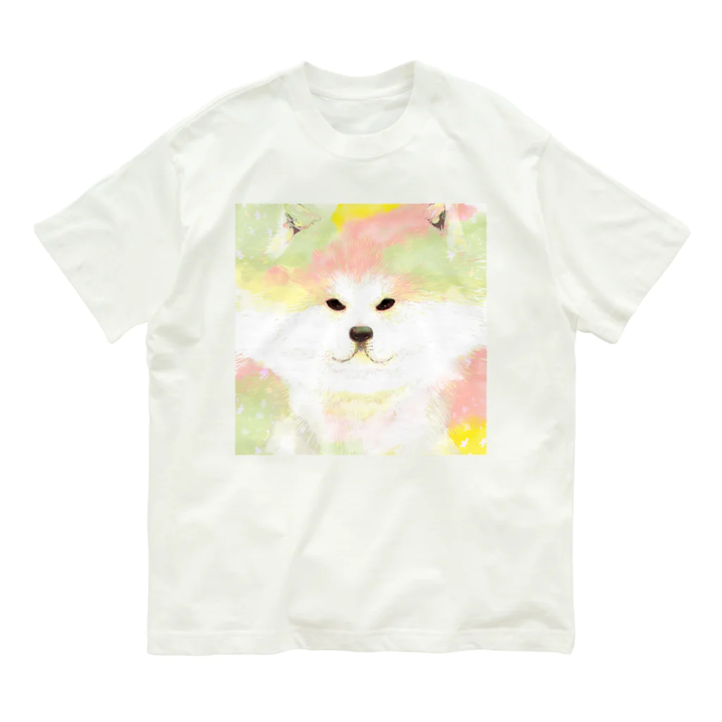 虹ませ商店の春色、秋田犬 Organic Cotton T-Shirt